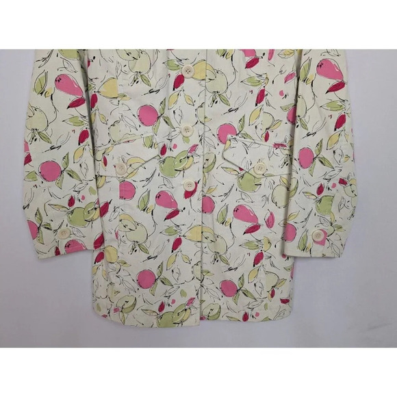 Ann Taylor LOFT Vintage Y2K S Fruit Print Apple Pear Trench Coat Jacket Cotton - Picture 5 of 13